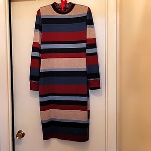 Ashley Stewart mock neck midi color block dress